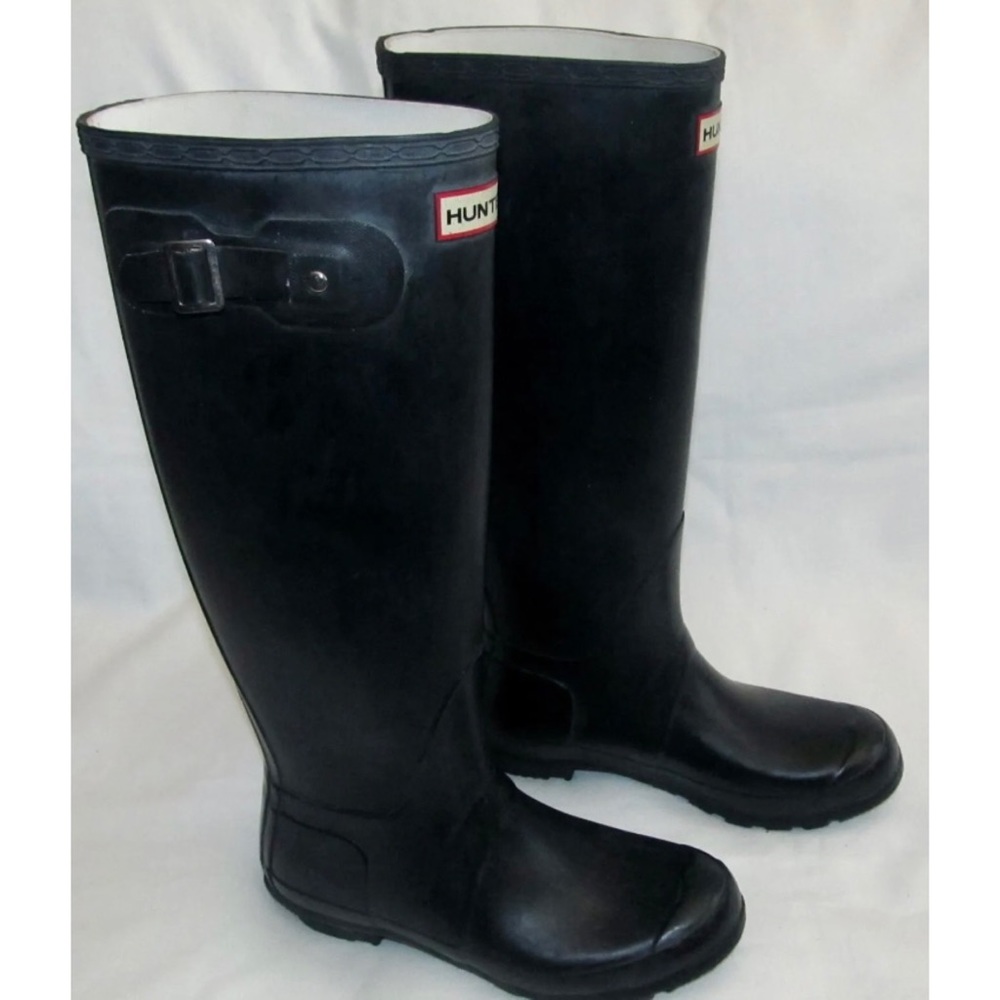 Hunter Black Matte Rubber Tall Rain Boots Rainboots Womens Size 8 Mens Size 7